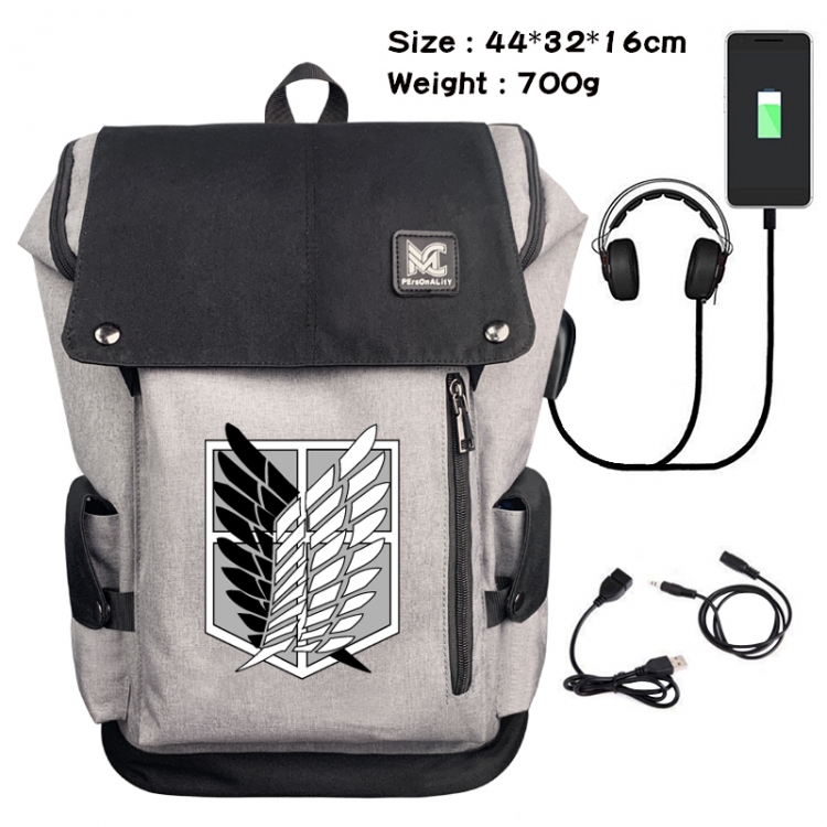 Shingeki no Kyojin Data cable animation game backpack school bag 1A