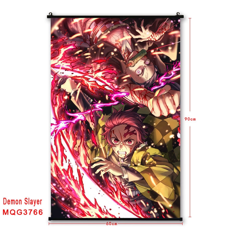 Demon Slayer Kimets Anime plastic pole cloth painting Wall Scroll 60X90CM  MQG3766