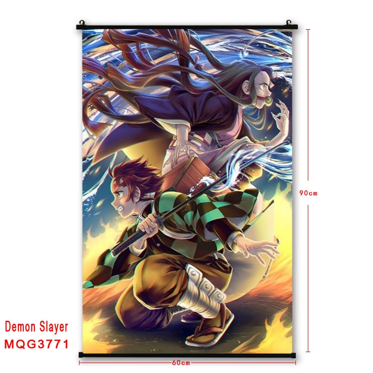 Demon Slayer Kimets Anime plastic pole cloth painting Wall Scroll 60X90CM  MQG3771