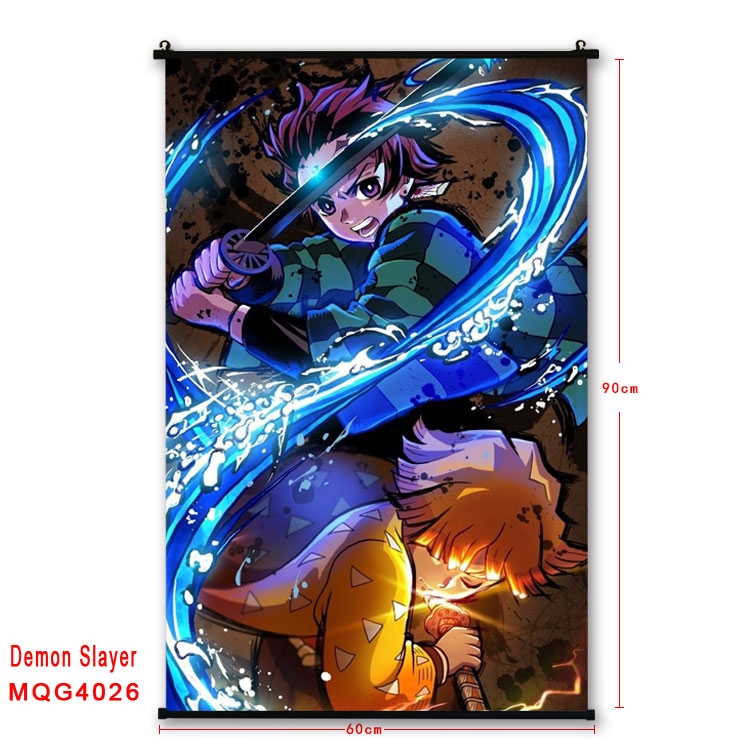 Demon Slayer Kimets Anime plastic pole cloth painting Wall Scroll 60X90CM  MQG4026