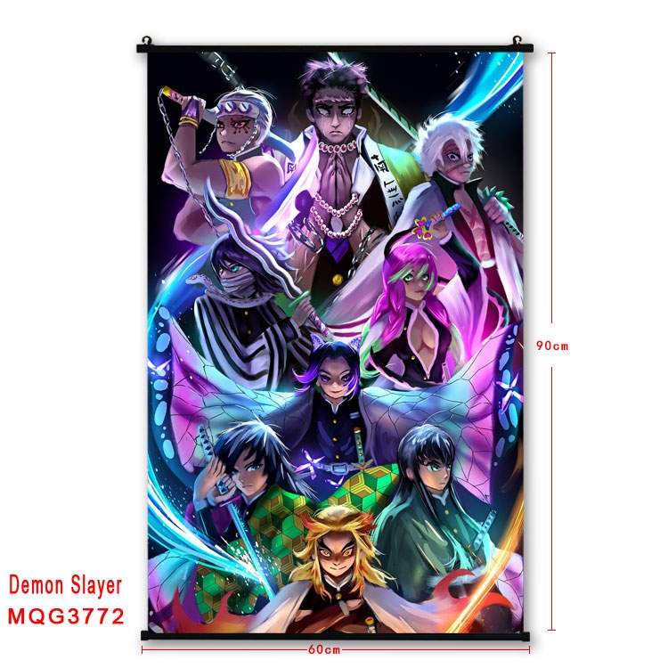 Demon Slayer Kimets Anime plastic pole cloth painting Wall Scroll 60X90CM  MQG3772