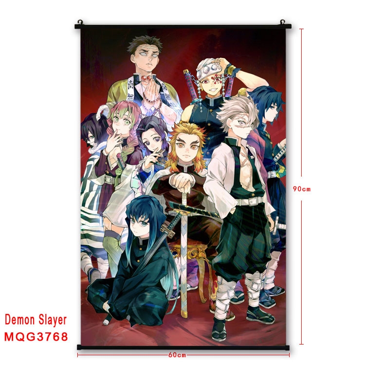 Demon Slayer Kimets Anime plastic pole cloth painting Wall Scroll 60X90CM  MQG3768