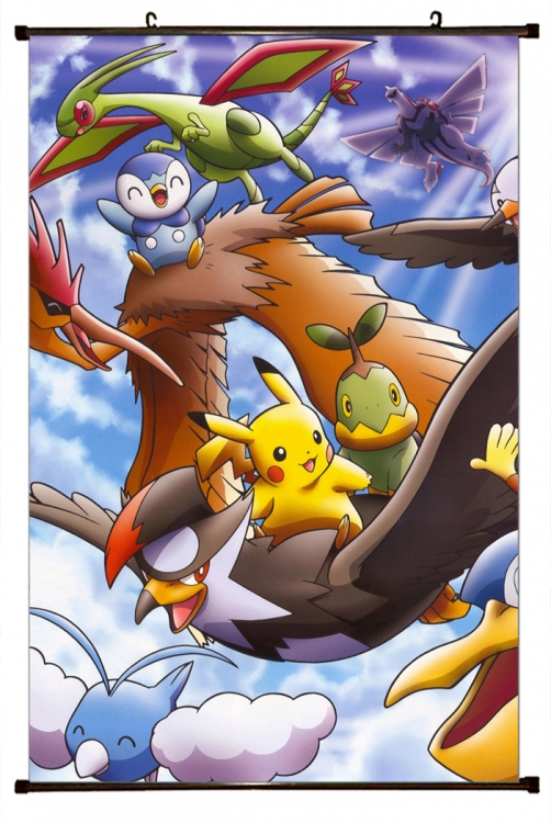 Pokemon Anime black  Plastic rod Cloth painting Wall Scroll 60X90CM  B1-208