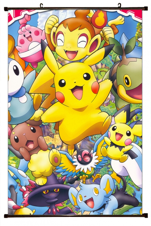 Pokemon Anime black  Plastic rod Cloth painting Wall Scroll 60X90CM  B1-201