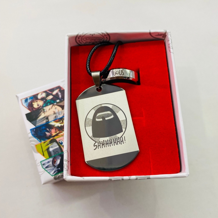 Among US Anime ring stainless steel military necklace 2-piece boxed gift 5435