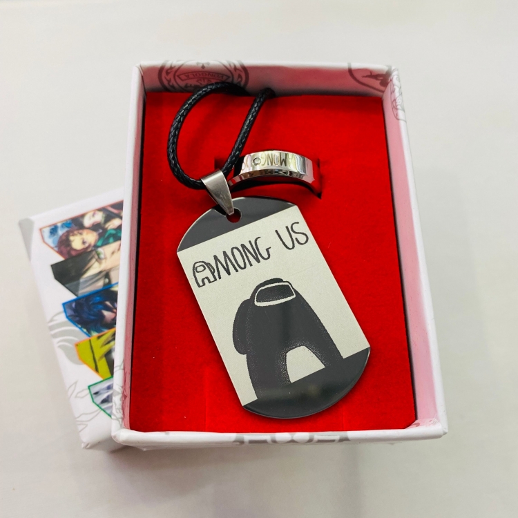 Among US Anime ring stainless steel military necklace 2-piece boxed gift 5432