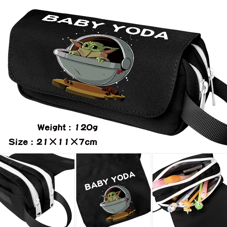 Star Wars Baby Yoda Portable waterproof double-layer pencil case Pencil Bag  20x11x7cm
