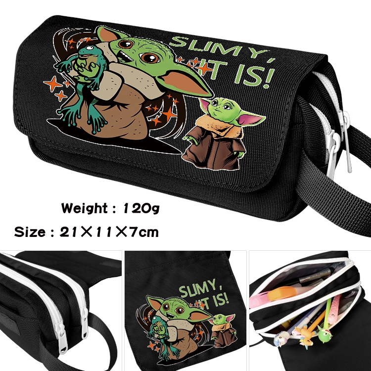 Star Wars Baby Yoda Portable waterproof double-layer pencil case Pencil Bag  20x11x7cm