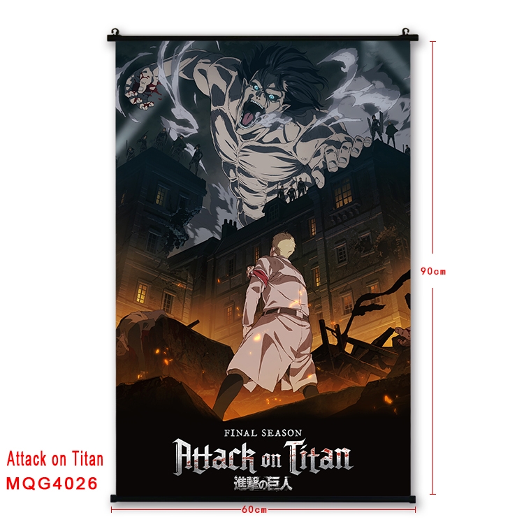 Shingeki no Kyojin Anime black Plastic rod Cloth painting Wall Scroll 60X90CM MQG4026