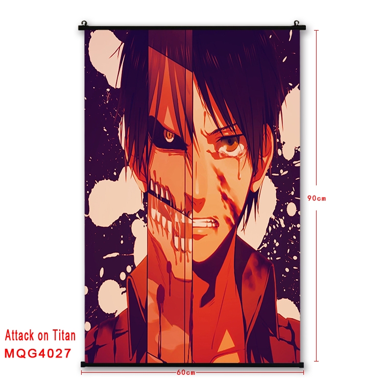 Shingeki no Kyojin Anime black Plastic rod Cloth painting Wall Scroll 60X90CM MQG4027