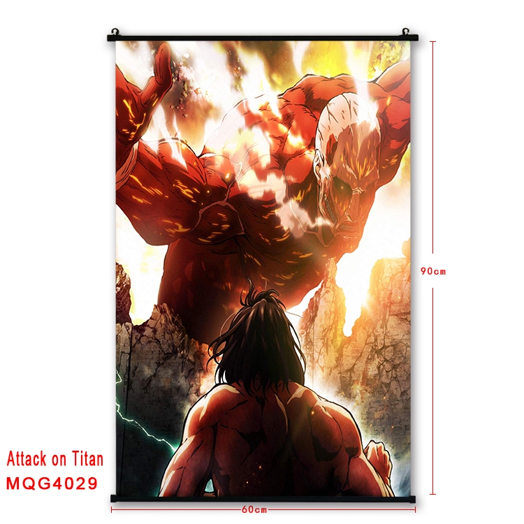 Shingeki no Kyojin Anime black Plastic rod Cloth painting Wall Scroll 60X90CM MQG4029