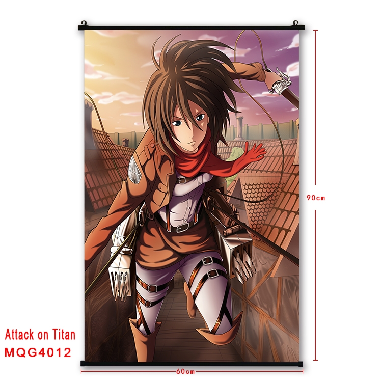 Shingeki no Kyojin Anime black Plastic rod Cloth painting Wall Scroll 60X90CM MQG4012