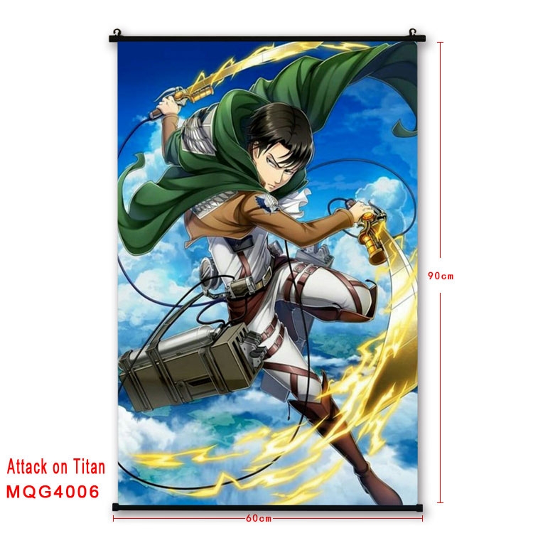 Shingeki no Kyojin Anime black Plastic rod Cloth painting Wall Scroll 60X90CM MQG4006