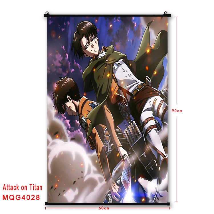 Shingeki no Kyojin Anime black Plastic rod Cloth painting Wall Scroll 60X90CM MQG4028