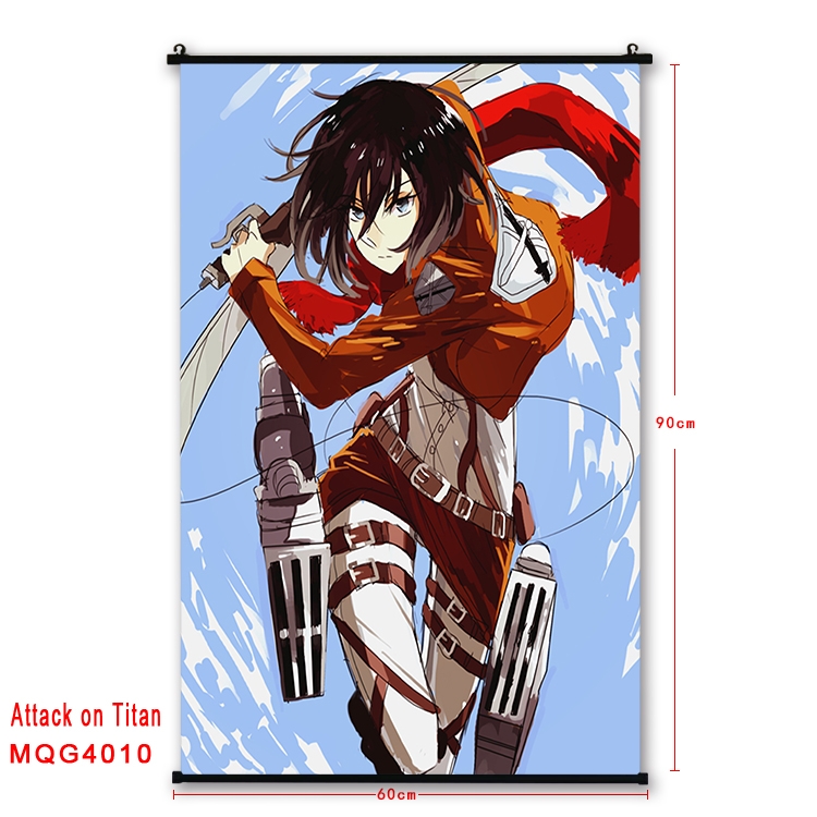 Shingeki no Kyojin Anime black Plastic rod Cloth painting Wall Scroll 60X90CM MQG4010