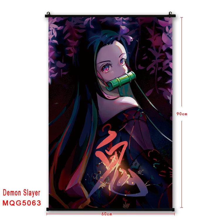 Demon Slayer Kimets  Anime black Plastic rod Cloth painting Wall Scroll 60X90CM MQG5063