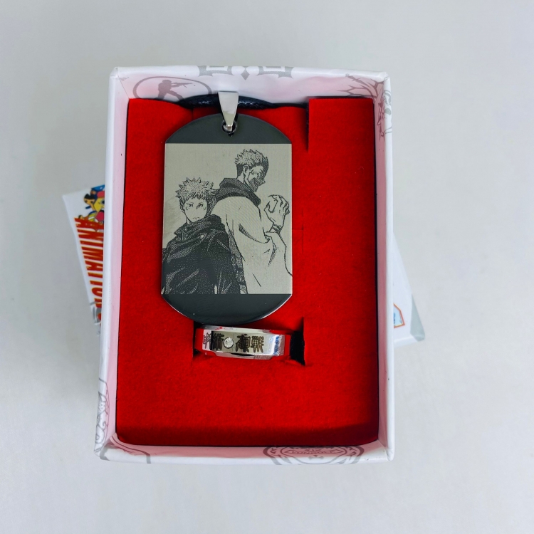Jujutsu Kaisen Anime ring stainless steel military necklace 2-piece boxed 