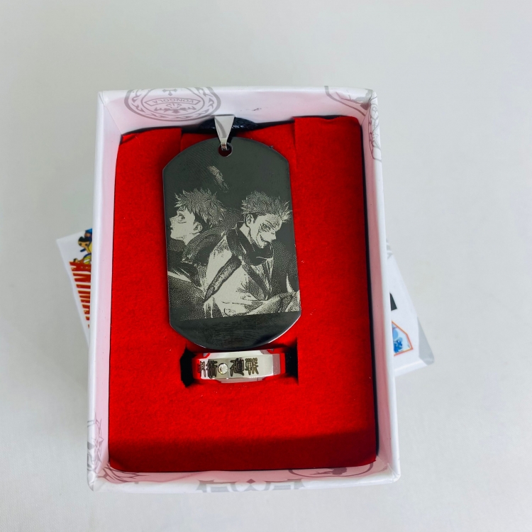 Jujutsu Kaisen Anime ring stainless steel military necklace 2-piece boxed 