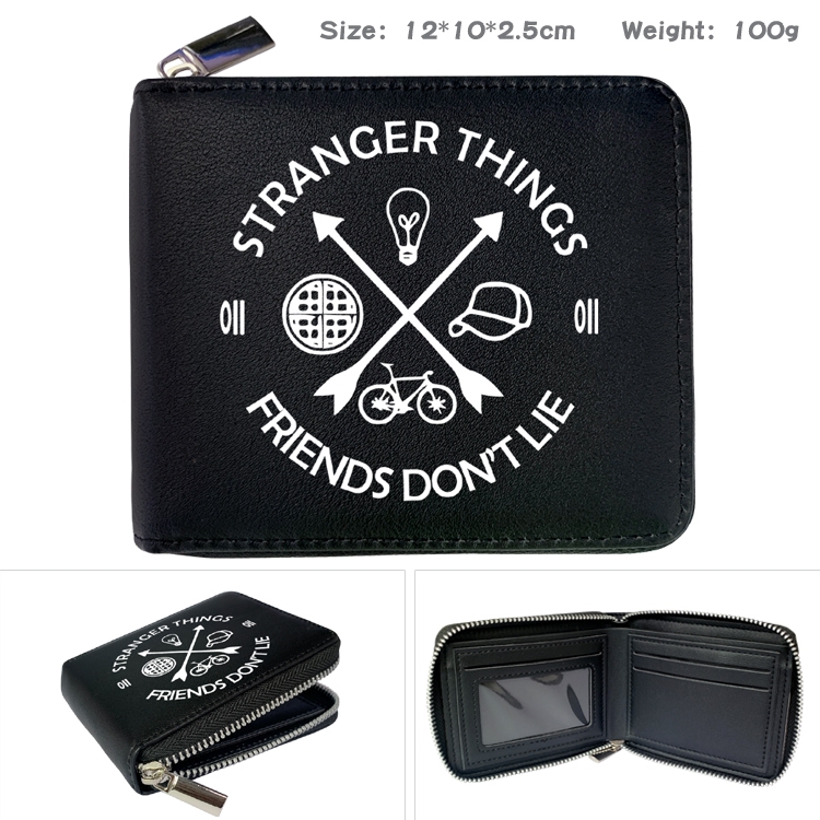 Stranger Things  Zipper UV printed bi-fold leather wallet 12x10x2.5cm 100g