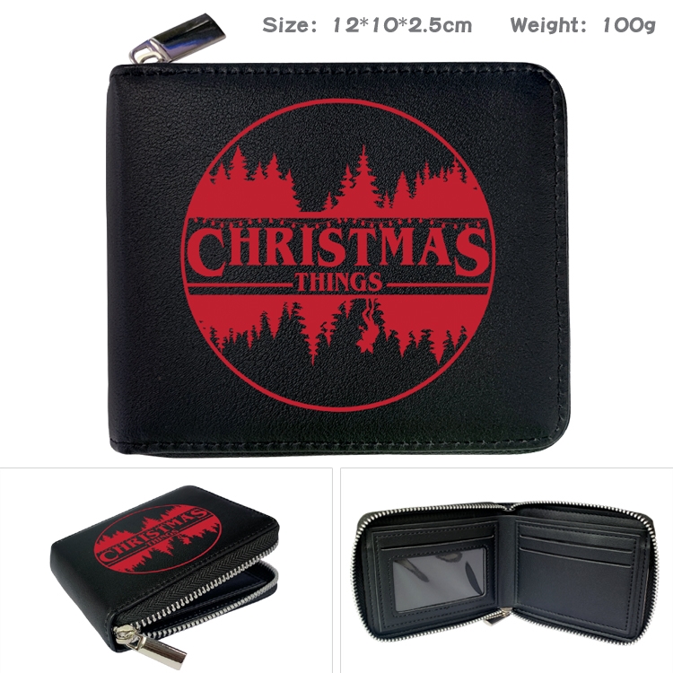 Stranger Things  Zipper UV printed bi-fold leather wallet 12x10x2.5cm 100g