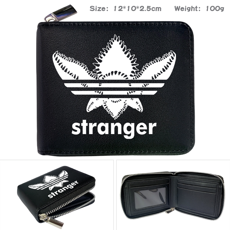 Stranger Things  Zipper UV printed bi-fold leather wallet 12x10x2.5cm 100g