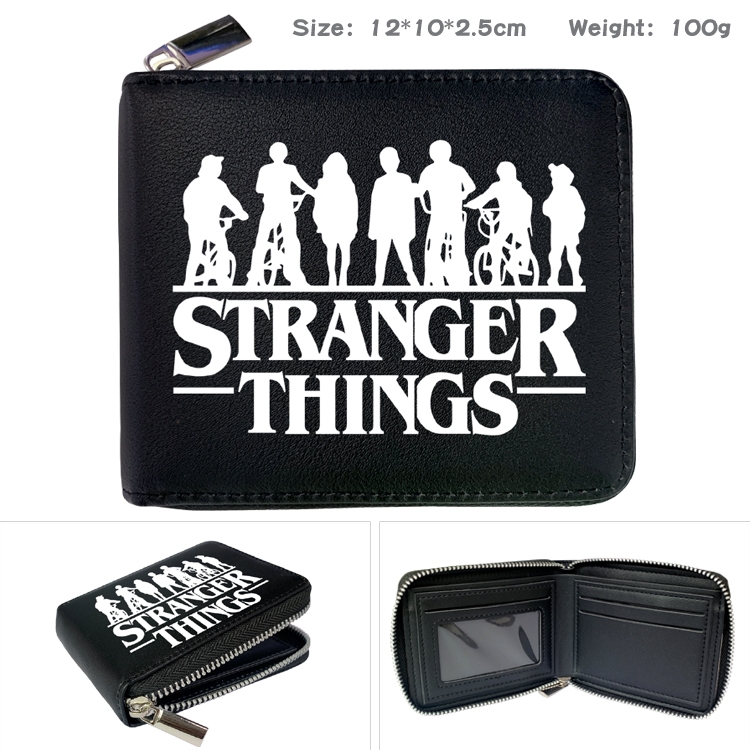 Stranger Things  Zipper UV printed bi-fold leather wallet 12x10x2.5cm 100g