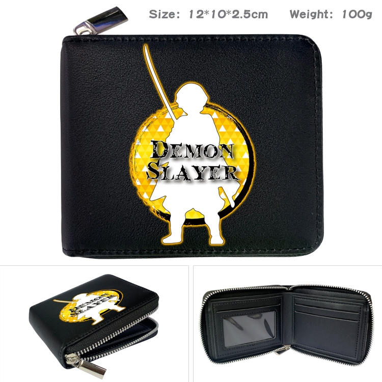 Demon Slayer Kimets Zipper UV printed bi-fold leather wallet 12x10x2.5cm 100g