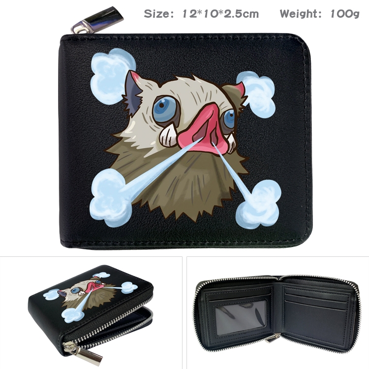 Demon Slayer Kimets Zipper UV printed bi-fold leather wallet 12x10x2.5cm 100g