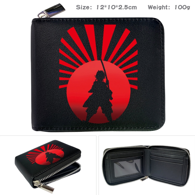 Demon Slayer Kimets Zipper UV printed bi-fold leather wallet 12x10x2.5cm 100g