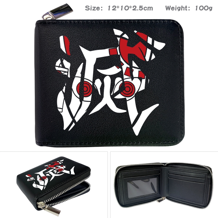 Demon Slayer Kimets Zipper UV printed bi-fold leather wallet 12x10x2.5cm 100g