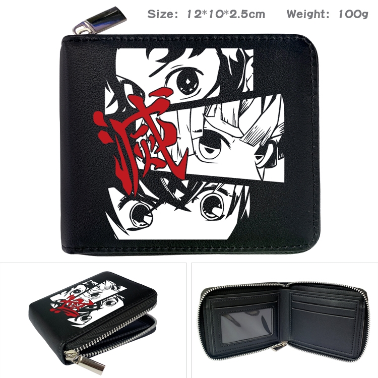 Demon Slayer Kimets Zipper UV printed bi-fold leather wallet 12x10x2.5cm 100g