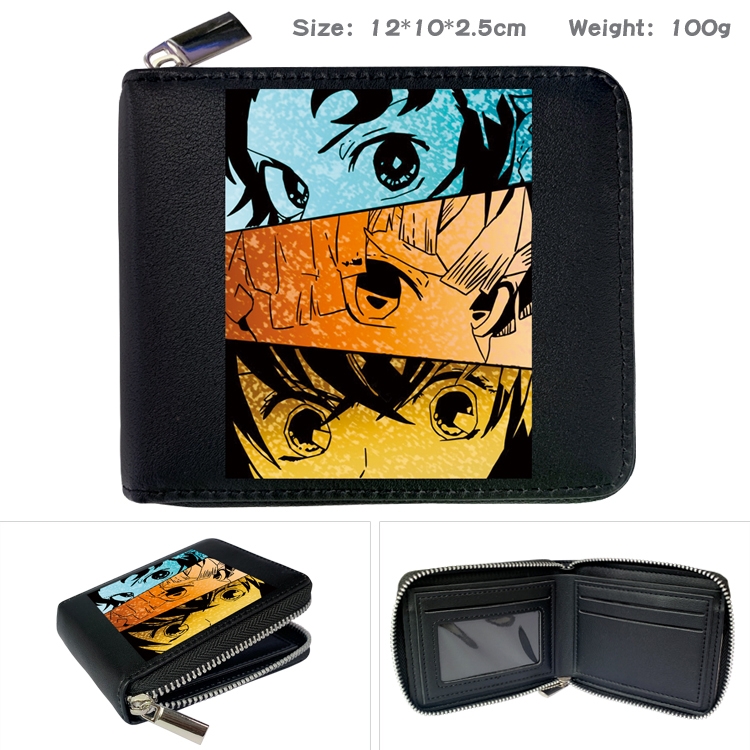 Demon Slayer Kimets Zipper UV printed bi-fold leather wallet 12x10x2.5cm 100g