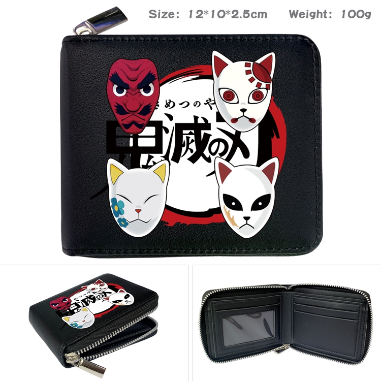 Demon Slayer Kimets Zipper UV printed bi-fold leather wallet 12x10x2.5cm 100g