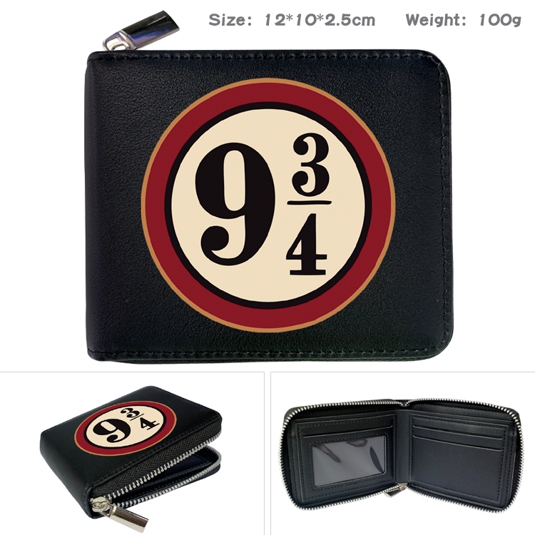 Harry Potter Zipper UV printed bi-fold leather wallet 12x10x2.5cm 100g