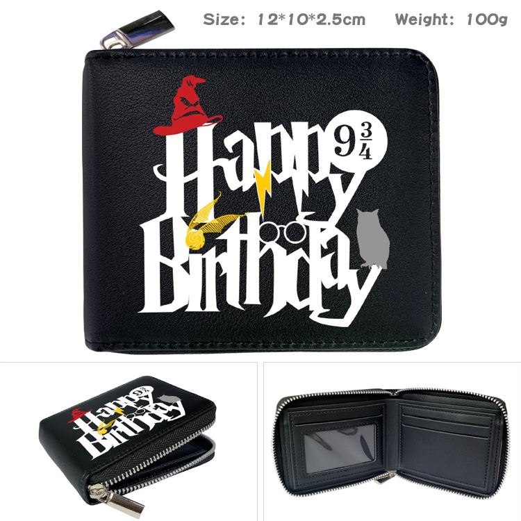 Harry Potter Zipper UV printed bi-fold leather wallet 12x10x2.5cm 100g