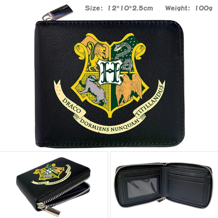 Harry Potter Zipper UV printed bi-fold leather wallet 12x10x2.5cm 100g