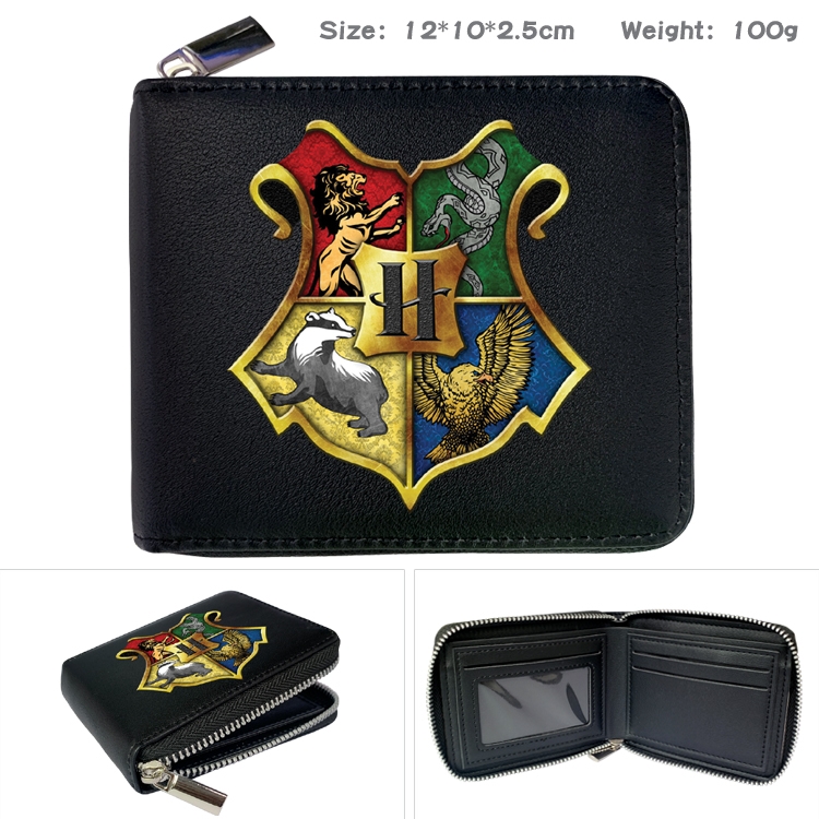 Harry Potter Zipper UV printed bi-fold leather wallet 12x10x2.5cm 100g