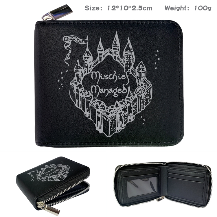 Harry Potter Zipper UV printed bi-fold leather wallet 12x10x2.5cm 100g