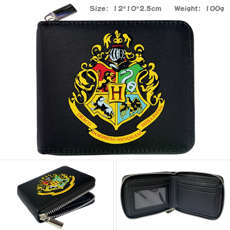 Harry Potter Zipper UV printed bi-fold leather wallet 12x10x2.5cm 100g