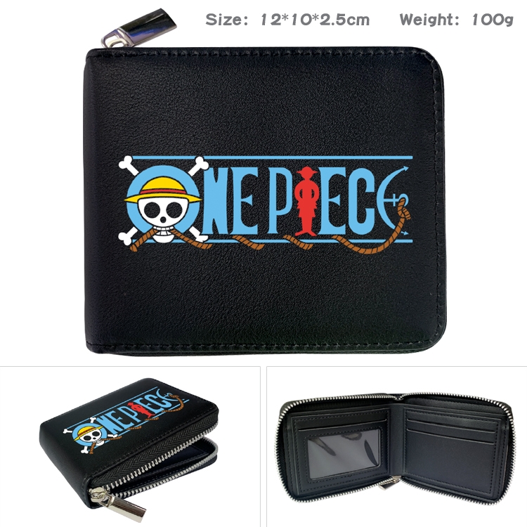 One Piece Zipper UV printed bi-fold leather wallet 12x10x2.5cm 100g