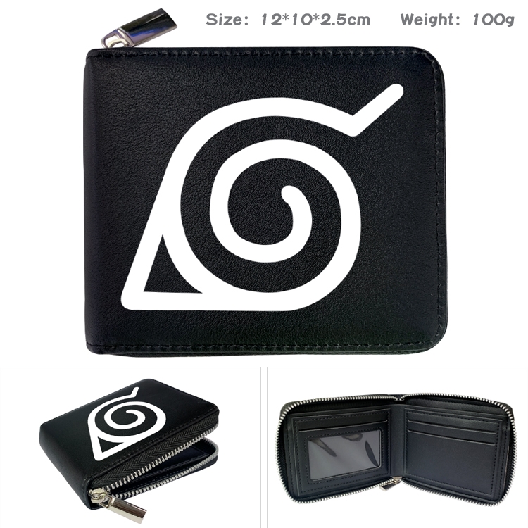 Naruto Anime Zipper UV printed bi-fold leather wallet 12x10x2.5cm 100g