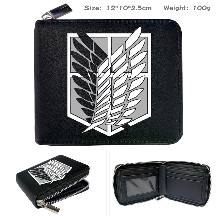 Shingeki no Kyojin Anime Zipper UV printed bi-fold leather wallet 12x10x2.5cm 100g