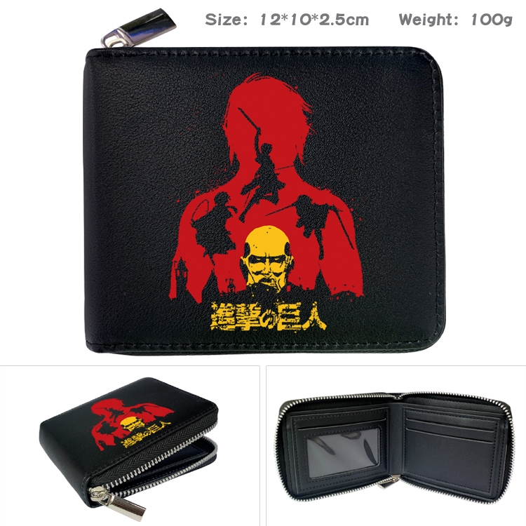Shingeki no Kyojin Anime Zipper UV printed bi-fold leather wallet 12x10x2.5cm 100g