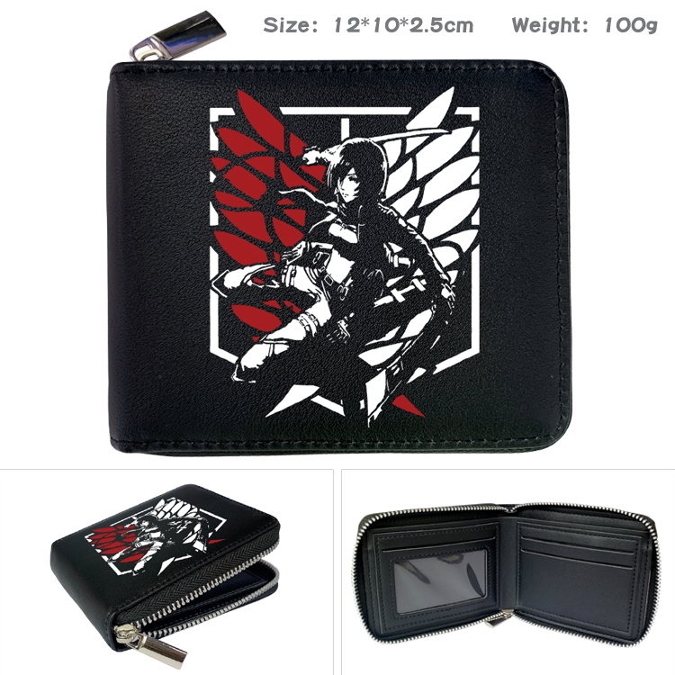 Shingeki no Kyojin Anime Zipper UV printed bi-fold leather wallet 12x10x2.5cm 100g