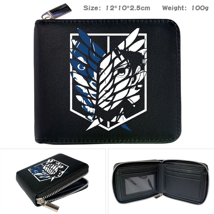 Shingeki no Kyojin Anime Zipper UV printed bi-fold leather wallet 12x10x2.5cm 100g