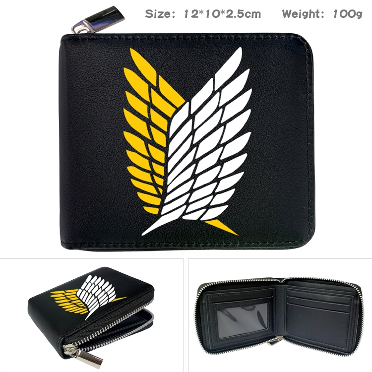 Shingeki no Kyojin Anime Zipper UV printed bi-fold leather wallet 12x10x2.5cm 100g