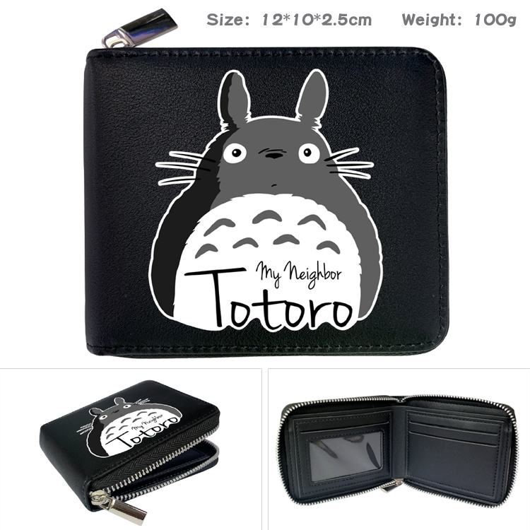 TOTORO Anime Zipper UV printed bi-fold leather wallet 12x10x2.5cm 100g