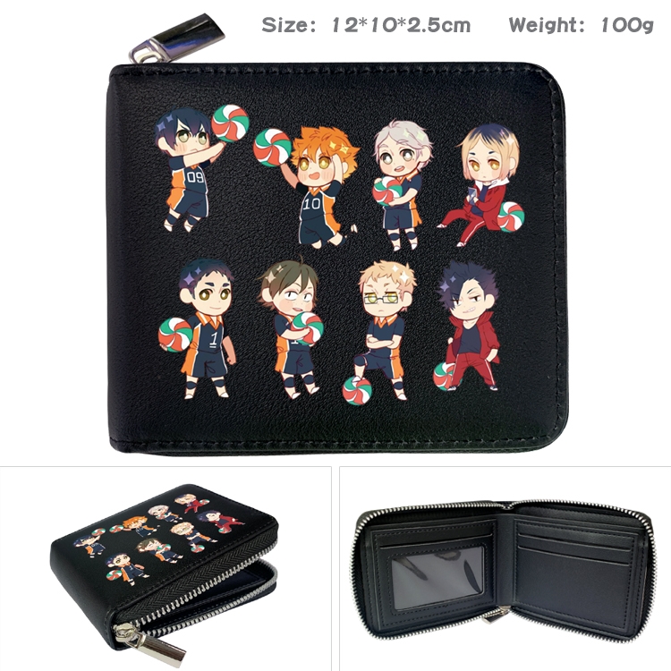  Haikyuu!! Anime Zipper UV printed bi-fold leather wallet 12x10x2.5cm 100g