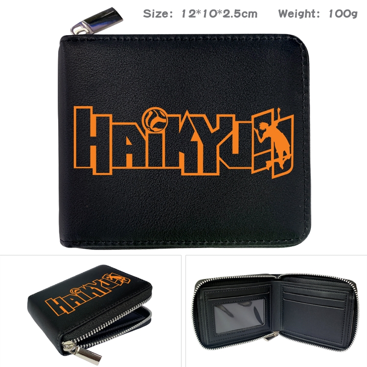  Haikyuu!! Anime Zipper UV printed bi-fold leather wallet 12x10x2.5cm 100g