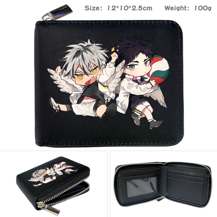  Haikyuu!! Anime Zipper UV printed bi-fold leather wallet 12x10x2.5cm 100g